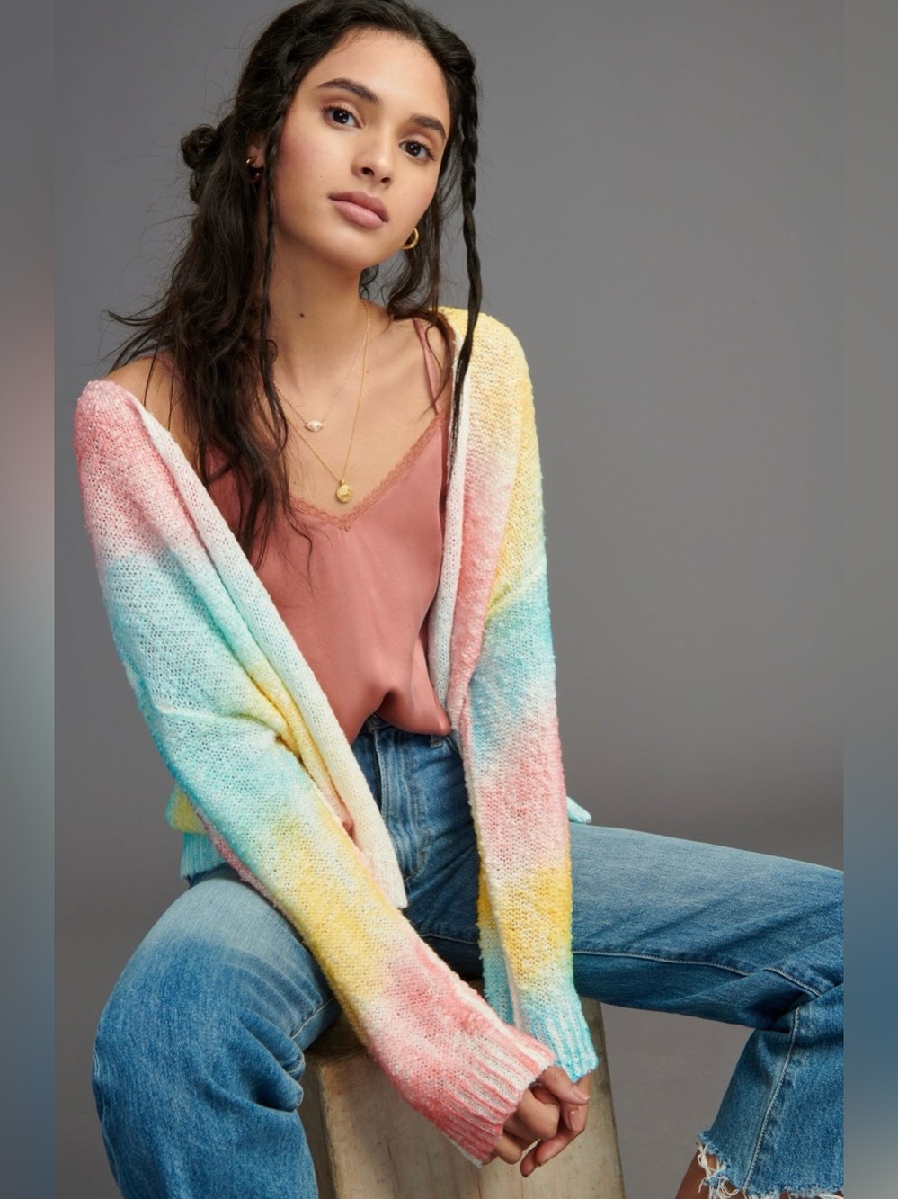 Anthropologie Pinch Rainbow Tie-Dye Cardigan in Cotton Candy - Picture 2 of 8
